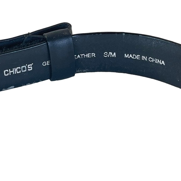 Chico's Black Leather Adjustable Belt w/ Beads & Mother of Pearl Like Inlay S/M - Picture 10 of 11